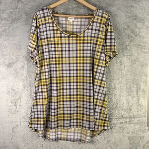 LuLaRoe Shirt High‎ Low Tunic Gray Purple Plaid Womens 3XL